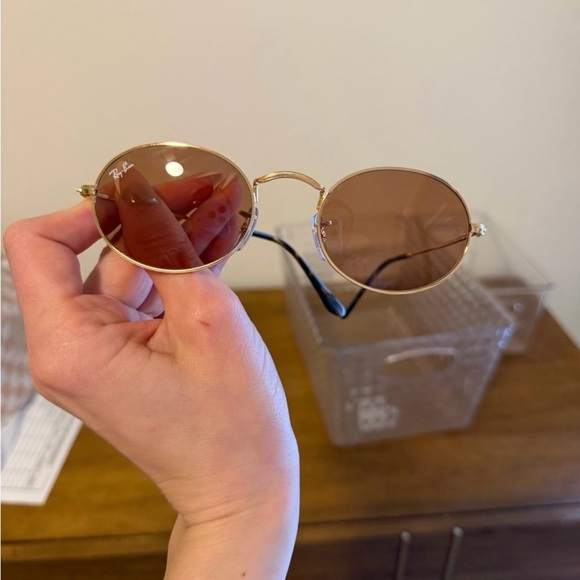 Ray-Ban Gold and Brown Oval Sunglasses - Picture 11 of 13